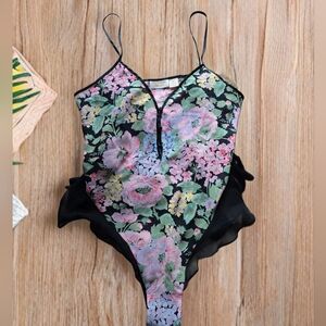 Victoria’s Secret Vintage 90s 2000s Floral Black bodysuit Gold Label
